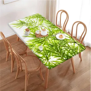 Green White Folding Table Cover Bamboo Leaf Fresh Purity Tranquil Art Folding Table Cover Rectangle Polyester ?Tablecloth for Picnic Party Bamboo Fits up 4 Foot Tables