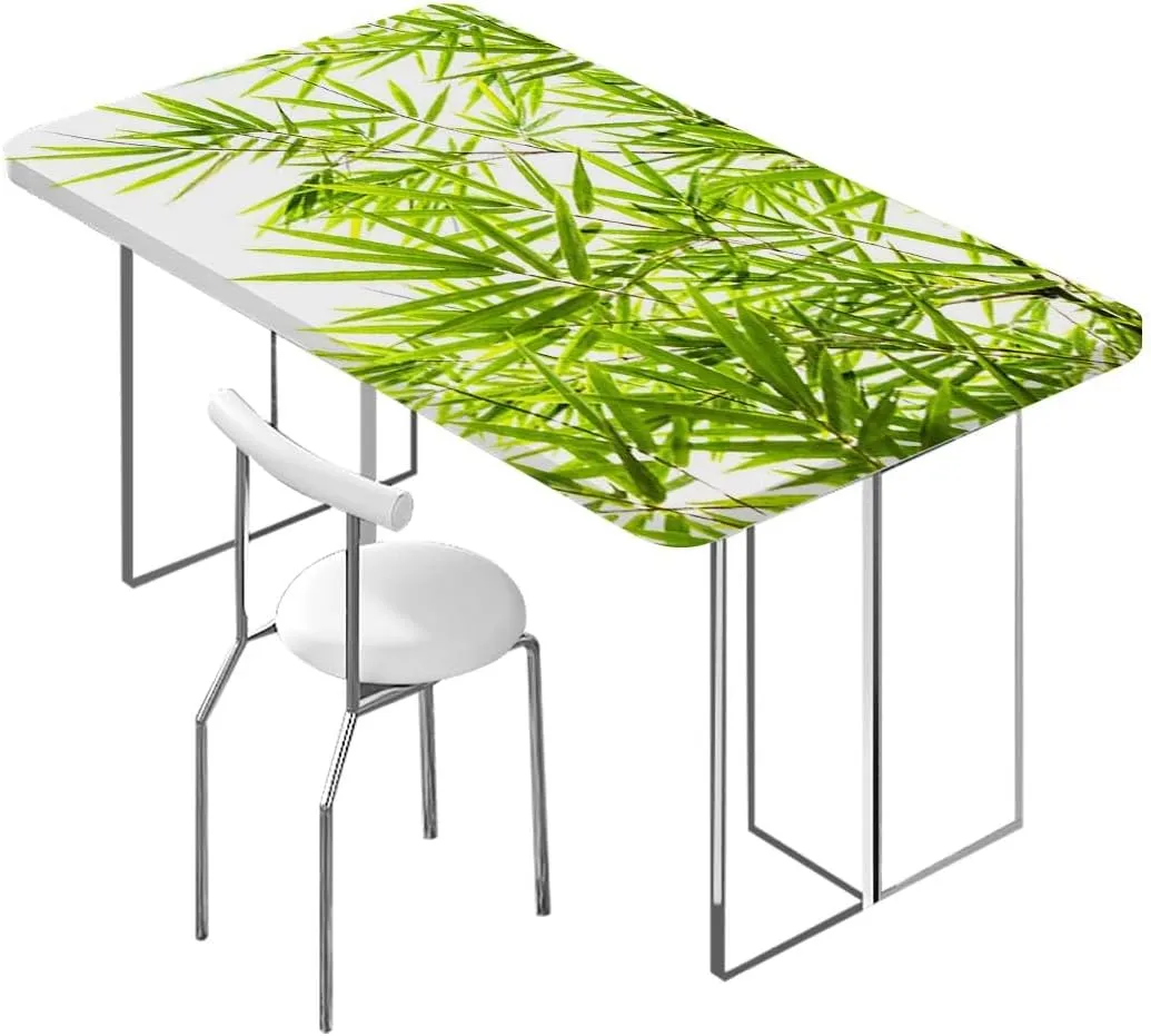 Green White Folding Table Cover Bamboo Leaf Fresh Purity Tranquil Art Folding Table Cover Rectangle Polyester ?Tablecloth for Picnic Party Bamboo Fits up 4 Foot Tables