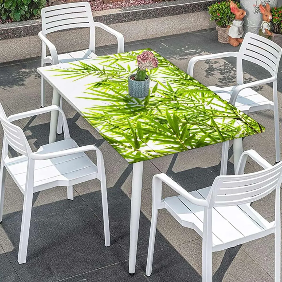 Green White Folding Table Cover Bamboo Leaf Fresh Purity Tranquil Art Folding Table Cover Rectangle Polyester ?Tablecloth for Picnic Party Bamboo Fits up 4 Foot Tables