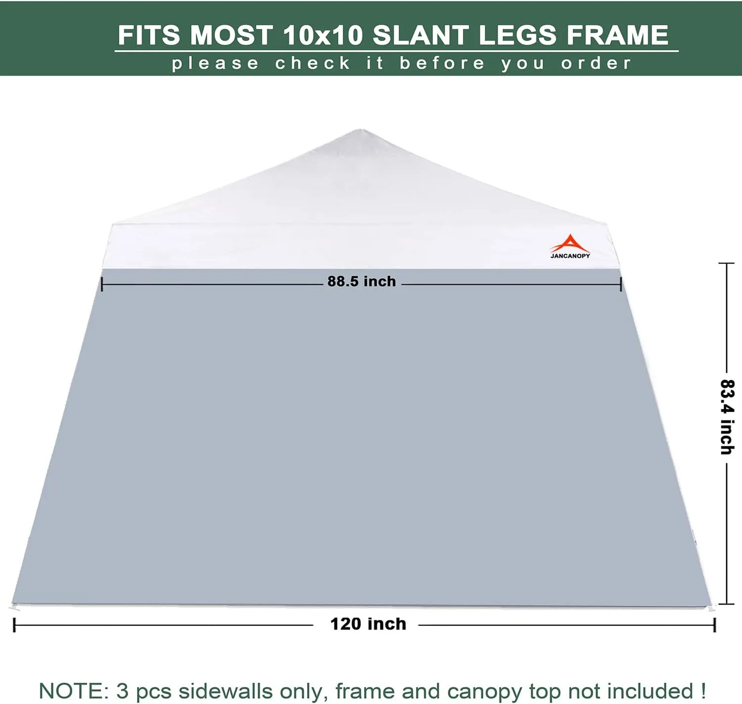 Grey SunWall for 10x10 Slant Leg Pop Up Canopy,3 Pack Sidewalls Only, Gray