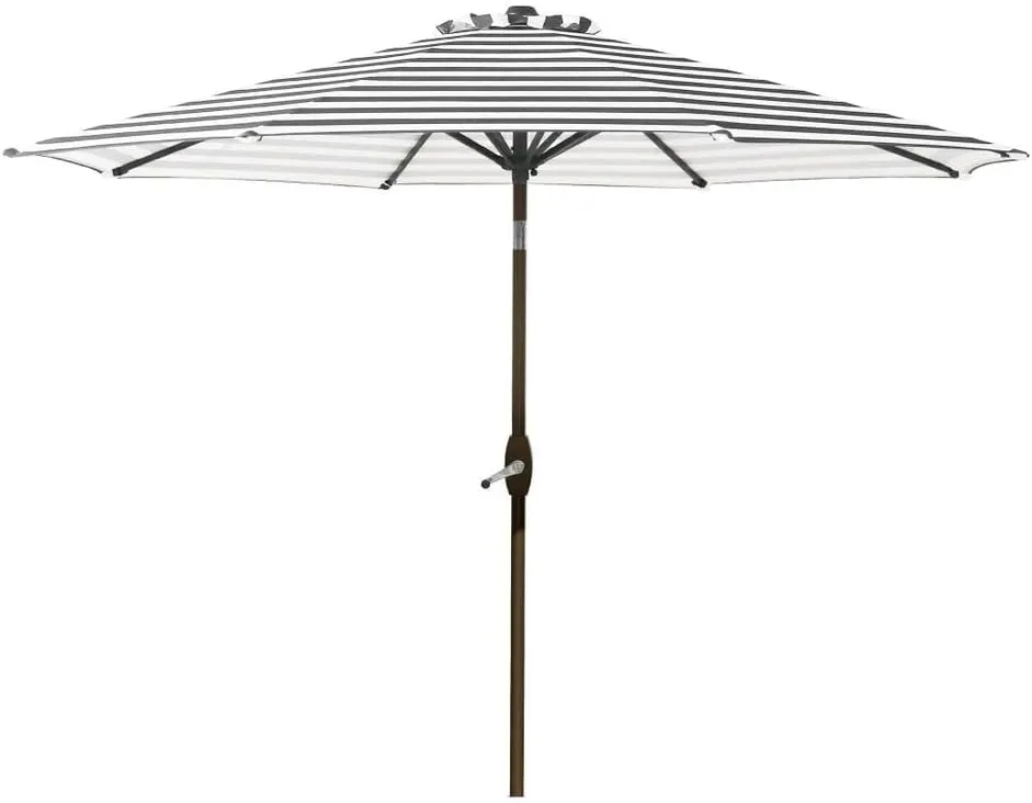 Grey/White Outdoor Patio Umbrella 9ft Water and Fade-Resistant Canopy with Air Ventilation Easy Crank Open Tilt Adjustment Weight 55 Lbs | All Season Octagonal Shape Stripes Pattern Casual With Base