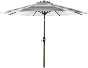 Grey/White Outdoor Patio Umbrella 9ft Water and Fade-Resistant Canopy with Air Ventilation Easy Crank Open Tilt Adjustment Weight 55 Lbs | All Season Octagonal Shape Stripes Pattern Casual With Base