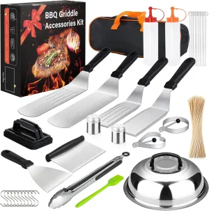 Griddle Accessories,137 Pcs Flat Top Grill Accessories kit for Blackstone and Camp,Stainless Steel BBQ Accessories with Spatula, Basting Cover,Tongs,Egg Mold & Carry Bag for Outdoor BBQ Teppanyaki