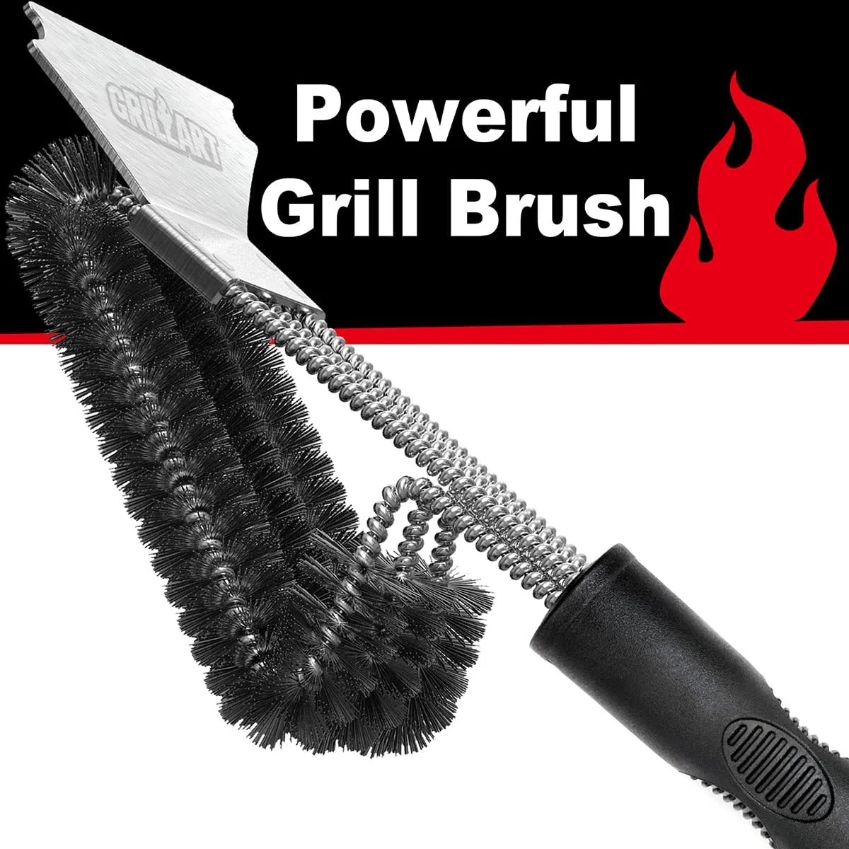 Grill Brush and Scraper, Extra Strong BBQ Cleaner Accessories, Safe Wire Bristles 18" Barbecue Triple Scrubbers Cleaning Brush for Gas/Charcoal Grilling Grates, Wizard Tool BR-8115