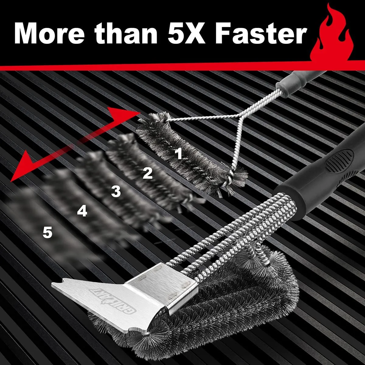Grill Brush and Scraper, Extra Strong BBQ Cleaner Accessories, Safe Wire Bristles 18" Barbecue Triple Scrubbers Cleaning Brush for Gas/Charcoal Grilling Grates, Wizard Tool BR-8115