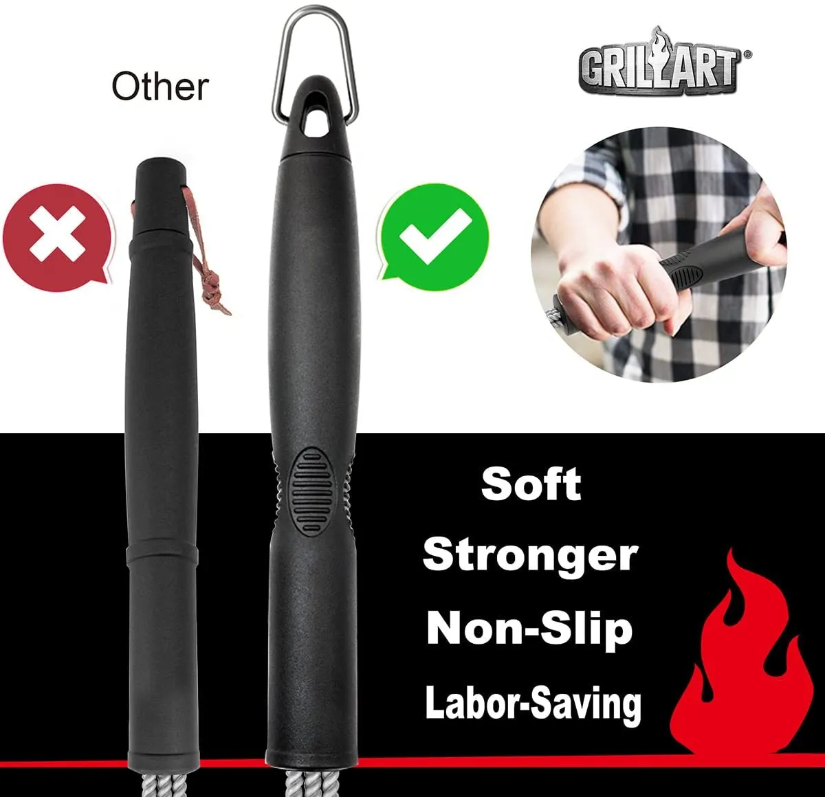 Grill Brush and Scraper, Extra Strong BBQ Cleaner Accessories, Safe Wire Bristles 18" Barbecue Triple Scrubbers Cleaning Brush for Gas/Charcoal Grilling Grates, Wizard Tool BR-8115