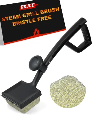 Grill Brush Bristle Free, Steam Grill Cleaner with Scraper for Outdoor Grill, Grill Cleaner Steam BBQ Tool, Safe for Cast Iron & Stainless Steel Grates (Black)