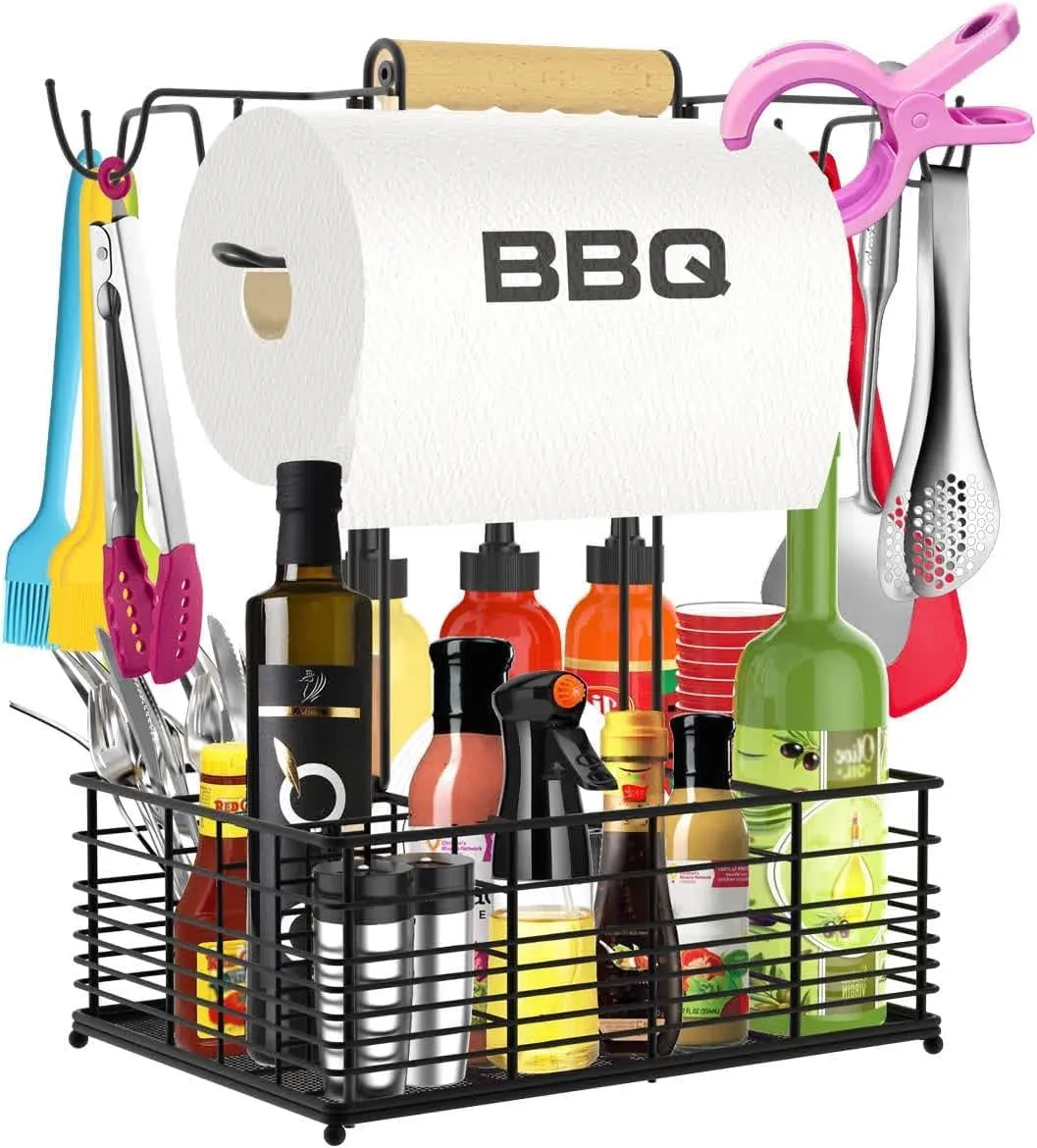 Grill Caddy, BBQ Caddy for Outdoor Grill, Camping Essentials, Camping Accessories, Outdoor Kitchen BBQ Grill Accessories for Camper, Tailgate Essentials, Grilling Gifts for Men