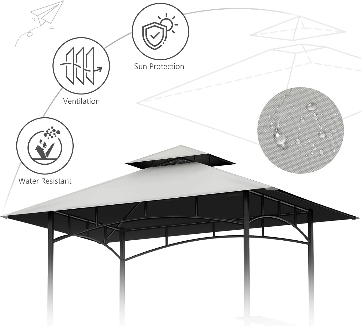 Grill Gazebo Replacement Canopy Top Only - 5' x 8' Outdoor BBQ Gazebo Canopy Roof, Waterproof Double Tiered Shelter Cover Fit for Model L-GG001PST-F