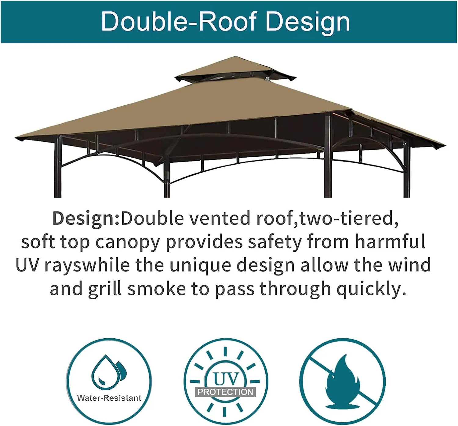 Grill Gazebo Replacement Canopy Top - Wonwon 5x8 Gazebo Roof Double Tiered Outdoor BBQ Roof Cover Grill Shelter Only Fit for Model L-GG001PST-F (Khaki)