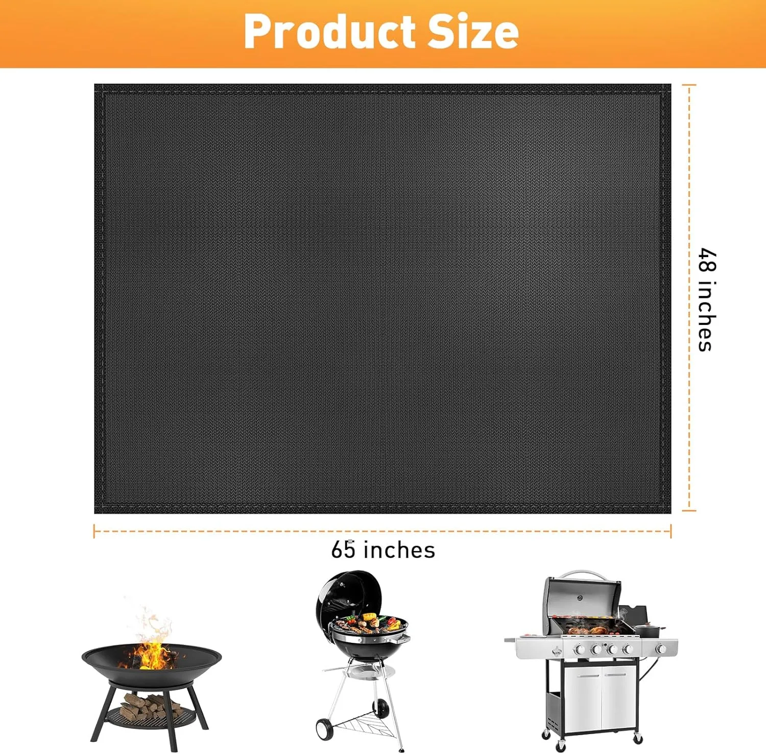 Grill Mats for Outdoor Grill - KANHIRO 65x48 Inch Fireproof Double-Sided Grill Pad and Patio Protector, Oil-Proof Waterproof BBQ, Grill Pad for floor, camping, lawn protection
