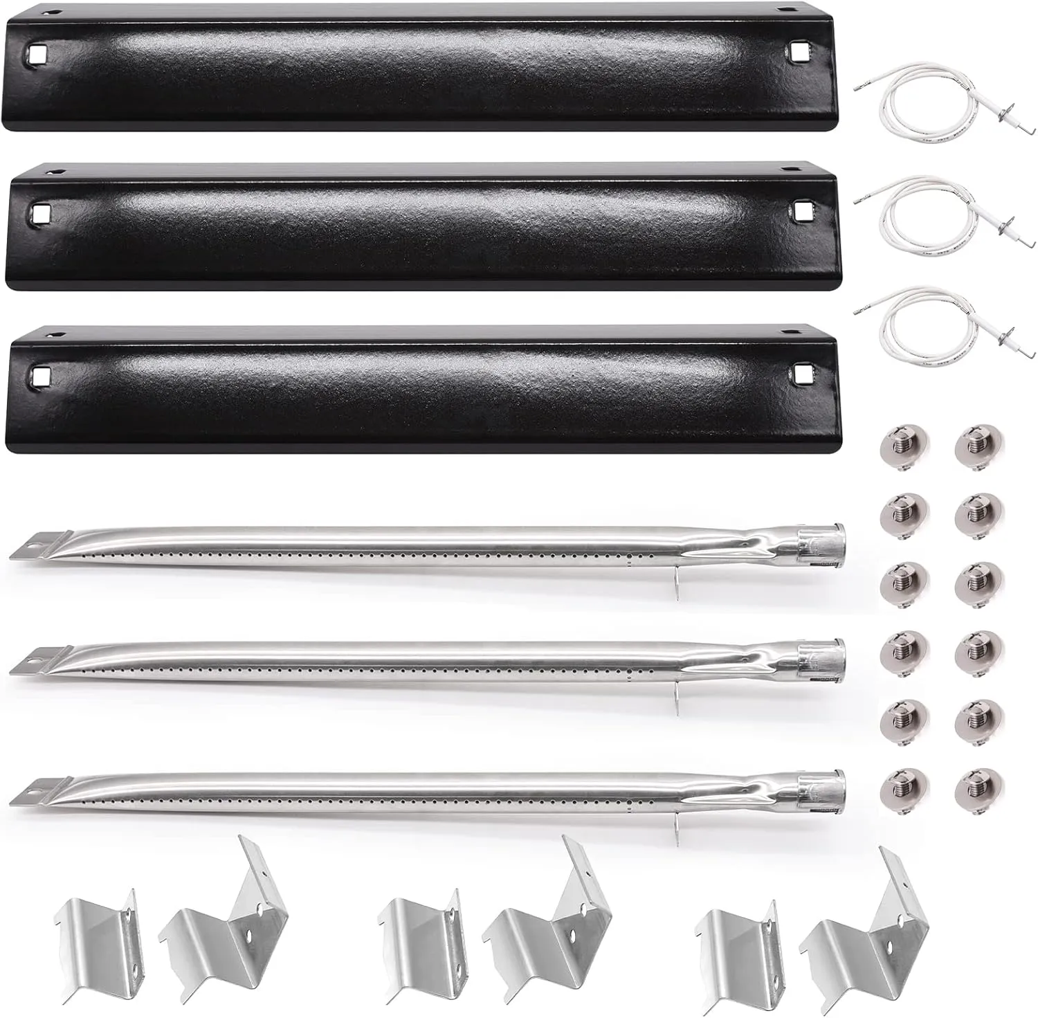 Grill Parts for Char-griller Replacement Parts, Chargriller 5050, 5650, 3001, 3072, 5072, 3030, 3008, 5252, 3000, 4000 Gas Grill Model, Porcelain-enameled Heat Plate, Burner, Ignitor, Hanger Brackets.