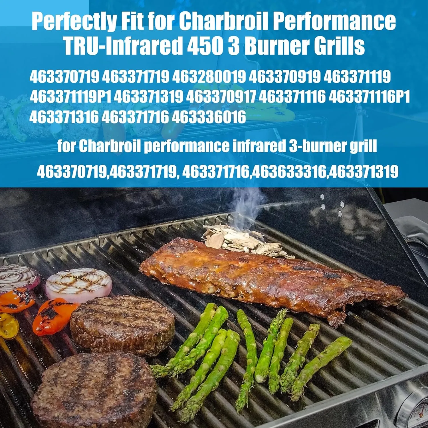 Grill Replacement Parts for Charbroil Performance TRU-Infrared 450 3 Burner 463370719 463371719 463280019,17" Emitter Plates Heat Tent Plates and Grill Burners for Charbroil G466-2500-W1