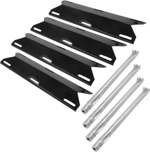 Grill Replacement Parts for Charmglow 4 Burner 720-0304, Nexgrill 720-0304, Permasteel PG-50400-S, Gas Grill Stainless Steel Burner and Porcelain Heat Plate Tent, Burner Cover.
