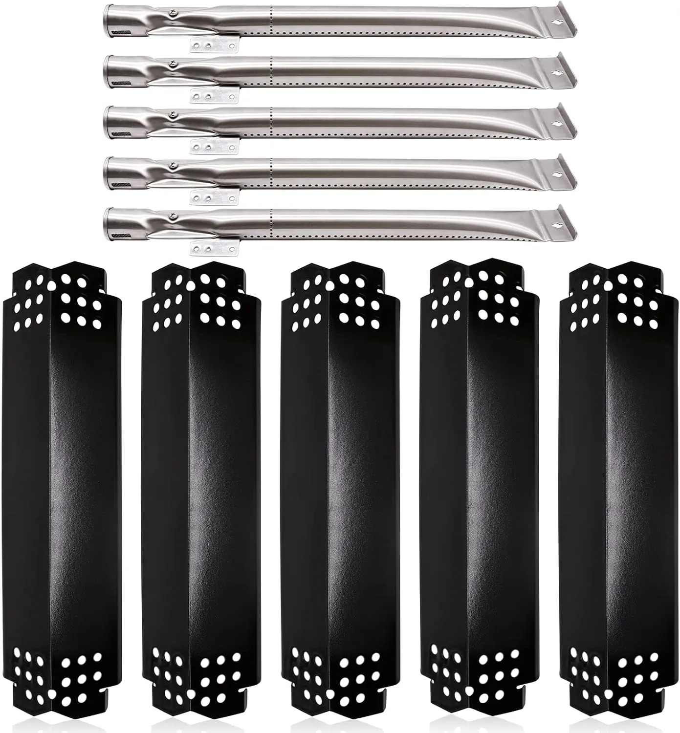 Grill Replacement Parts for Nexgrill 5 Burner 720-0888, 720-0888N, Nexgrill 4 Burner 720-0830H, Members Mark 720-0882D, Porcelain Steel Heat Plate Shields and Burner Tubes Replacement Kit.(5-Pack)