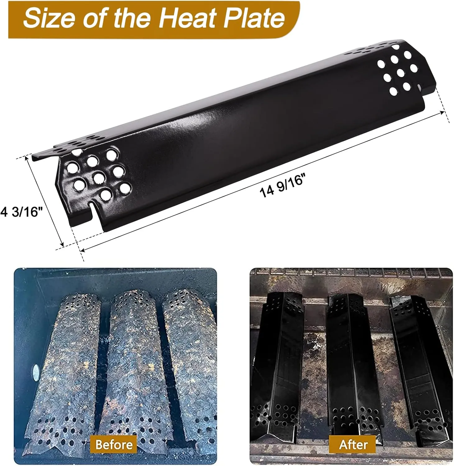 Grill Replacement Parts for Nexgrill 5 Burner 720-0888, 720-0888N, Nexgrill 4 Burner 720-0830H, Members Mark 720-0882D, Porcelain Steel Heat Plate Shields and Burner Tubes Replacement Kit.(5-Pack)