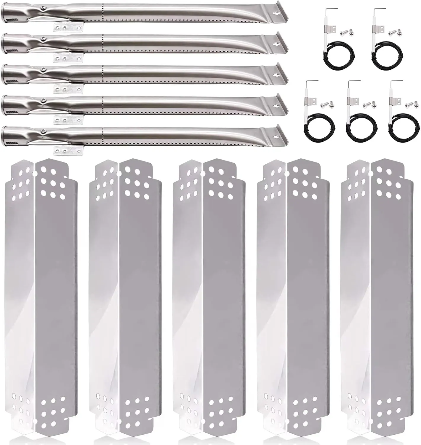 Grill Replacement Parts for Nexgrill 5 Burner 720-0888, 720-0888N, Nexgrill 4 Burner 720-0830H, Members Mark 720-0882D, Stainless Steel Heat Plates, Burner Tubes and Grill Igniters Replacement Kit.