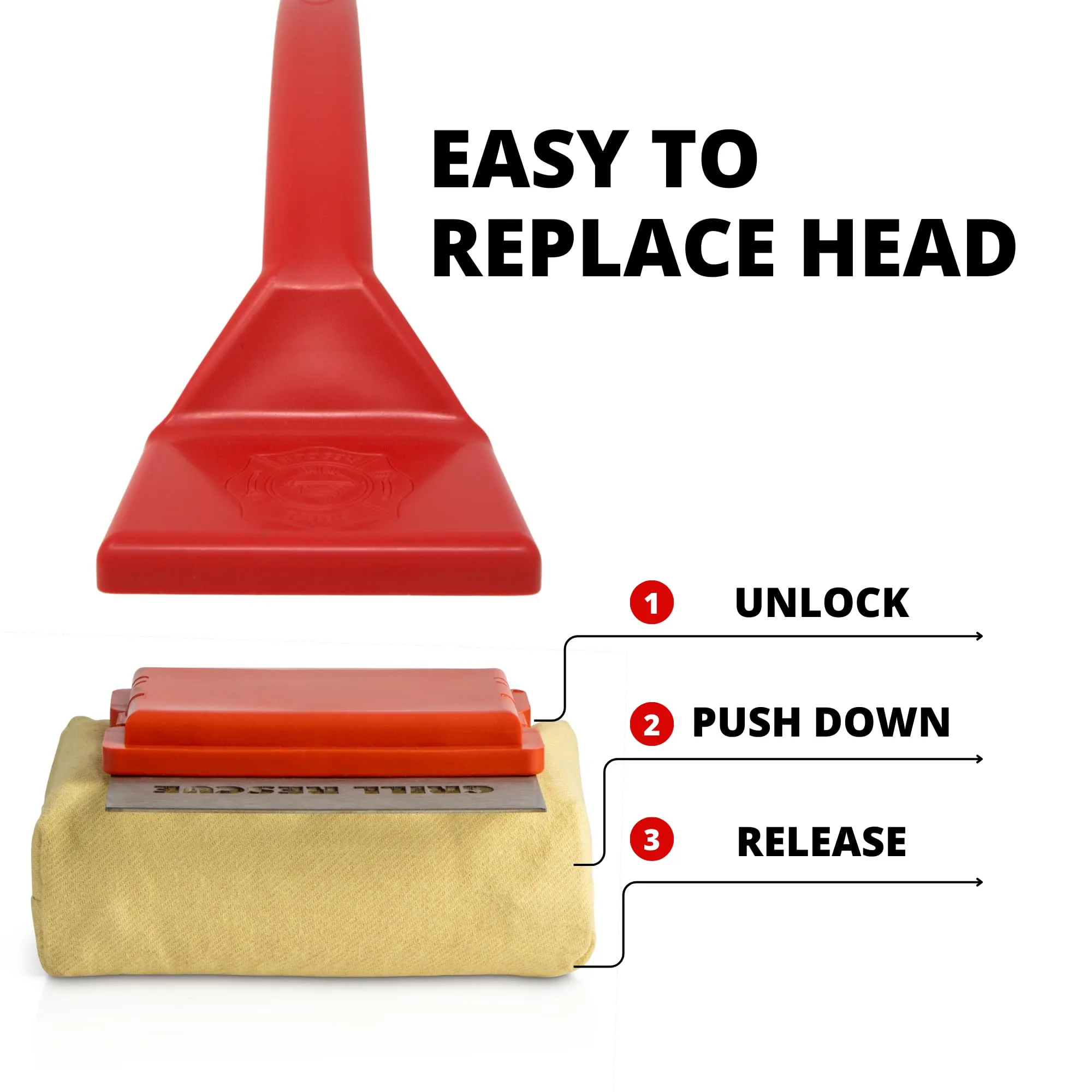 Grill Rescue BBQ Replaceable Scraper Cleaning Head, Bristle Free - Durable and Unique Scraper Tools for Cast Iron or Stainless-Steel Grates, Barbecue Cleaner (Replaceable Scraper Head)