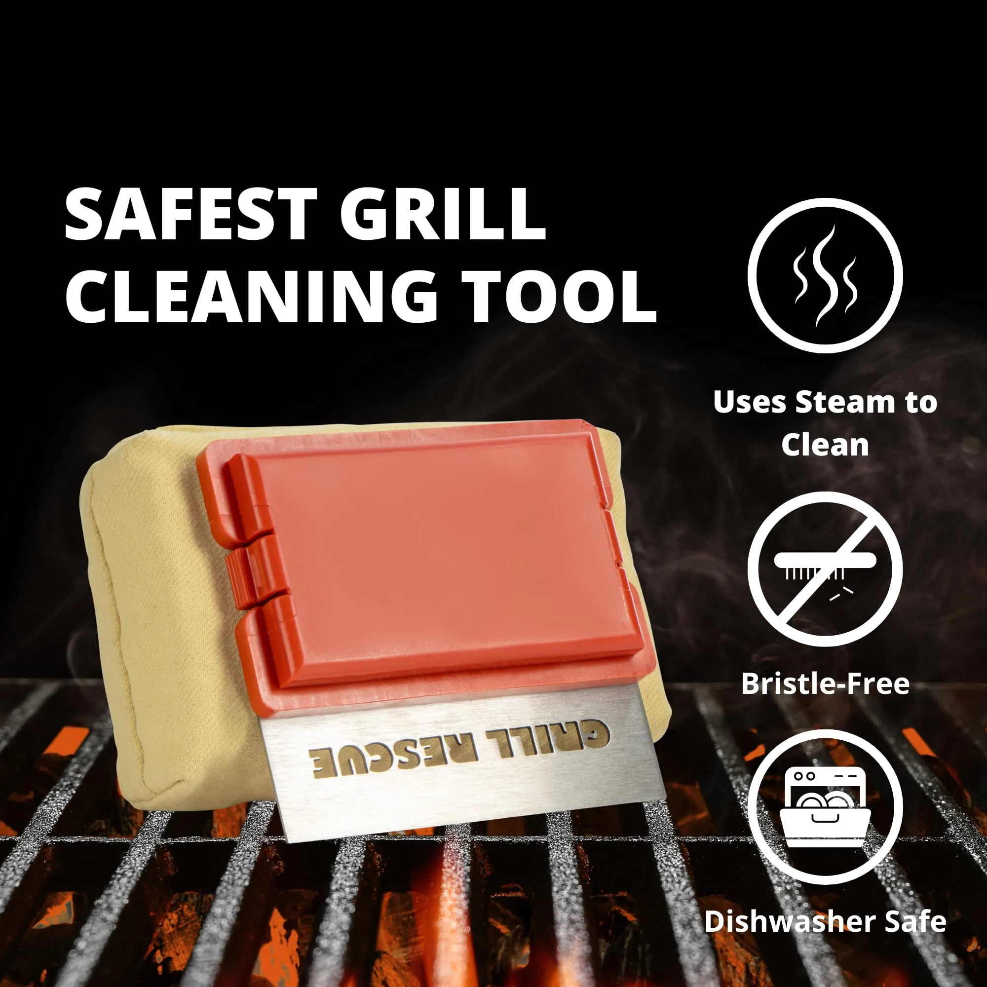 Grill Rescue BBQ Replaceable Scraper Cleaning Head, Bristle Free - Durable and Unique Scraper Tools for Cast Iron or Stainless-Steel Grates, Barbecue Cleaner (Replaceable Scraper Head)