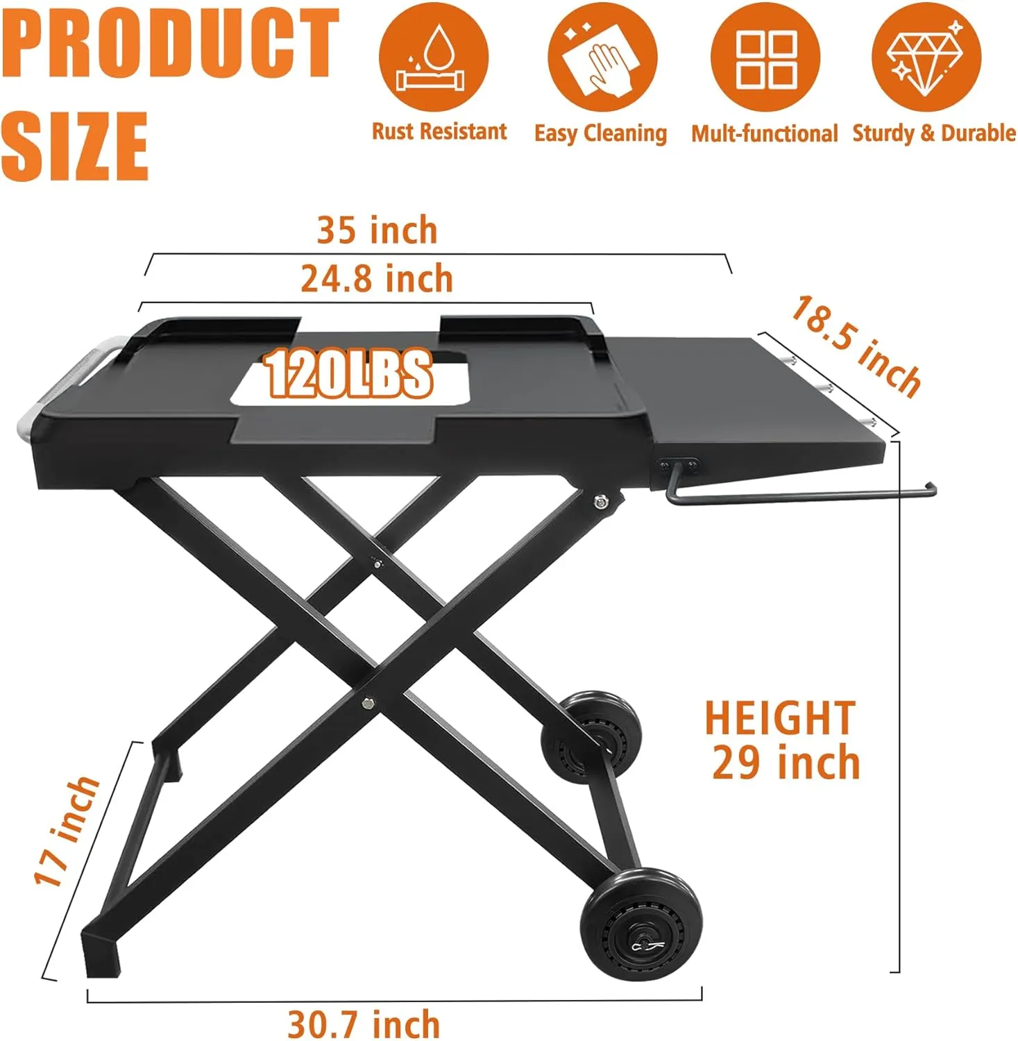 Grill Stand for Ninja OG700/800/900 Series with Wheels, Side Shelf and Tissue Holder, Portable Collapsible Outdoor Grill Stand Replace for Ninja XSKSTAND