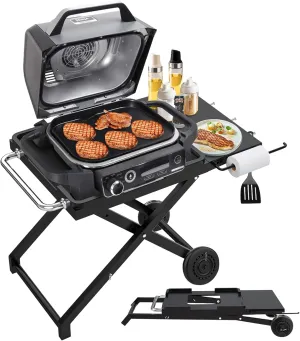 Grill Stand for Ninja OG700/800/900 Series with Wheels, Side Shelf and Tissue Holder, Portable Collapsible Outdoor Grill Stand Replace for Ninja XSKSTAND