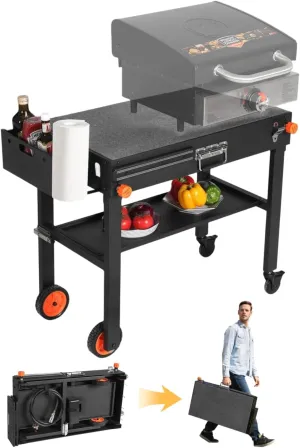 Grill Table, Blackstone Griddle Stand, Grill Carts Outdoor With Wheels, Used for Blackstone Griddle And Weber, Foldable Quickly Ninja Grill Stand Suitable for Travel/Camping