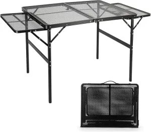 Grill Table Folding Table with 2 Wing Panels 3FT 1.4 FT with Mesh Desktop 2 Height Adjustable Portable Grill for Outdoor Indoor Beach BBQ Picnic Travel RV Black