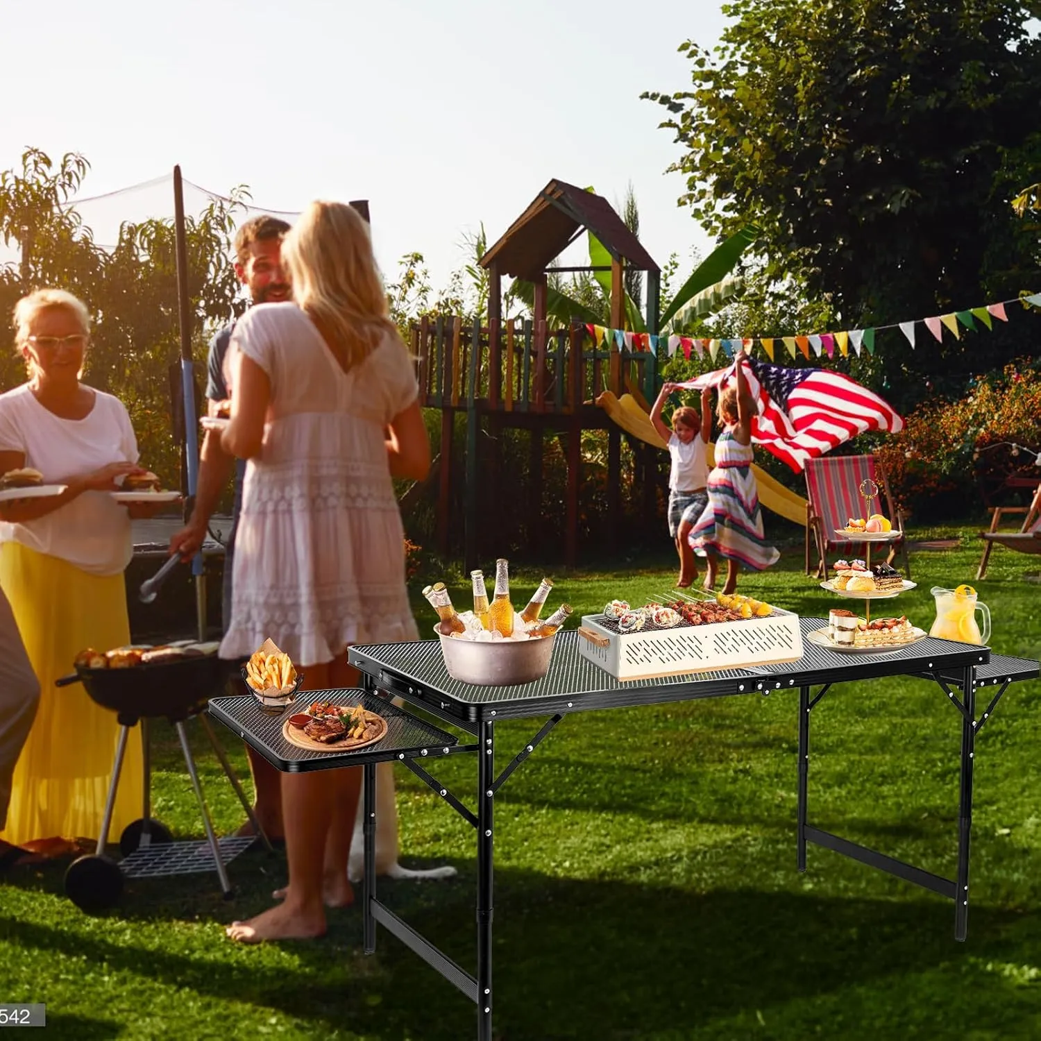 Grill Table Folding Table with 2 Wing Panels 4FT 1.77 FT with Mesh Desktop 3 Height Adjustable Portable Grill for Outdoor Indoor Beach BBQ Picnic Travel RV Black 69.3 x 23.62 inch