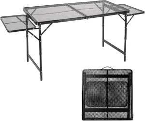 Grill Table Folding Table with 2 Wing Panels 4FT 1.77 FT with Mesh Desktop 3 Height Adjustable Portable Grill for Outdoor Indoor Beach BBQ Picnic Travel RV Black 69.3 x 23.62 inch