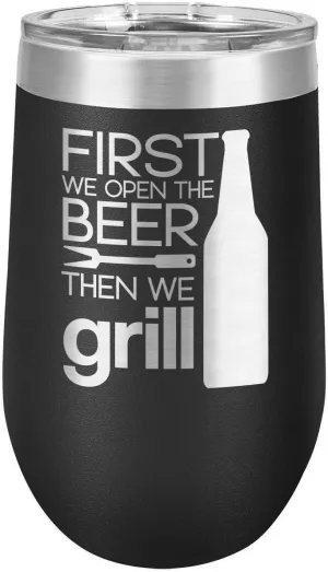 GRILL THINGS BLACK 16 oz Stemless Wine Glass with Lid | Laser Engraved Insulated Drink Tumbler With grilling Quotes | Best Gift Idea For Birthday with BBQ Quotes | OnlyGifts.com