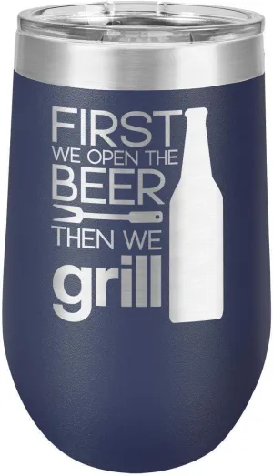 GRILL THINGS NAVY 16 oz Stemless Wine Glass with Lid | Laser Engraved Insulated Drink Tumbler With grilling Quotes | Best Gift Idea For Birthday with BBQ Quotes | OnlyGifts.com
