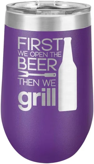 GRILL THINGS PURPLE 16 oz Stemless Wine Glass with Lid | Laser Engraved Insulated Drink Tumbler With grilling Quotes | Best Gift Idea For Birthday with BBQ Quotes | OnlyGifts.com