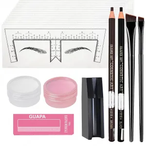 Guapa Complete Brow Mapping Kit - 30PCS Eyebrow Ruler Stickers, Brow Paste, Waterproof Pencils, Brushes, Razor, and Sharpener for Perfect Symmetrical Brows