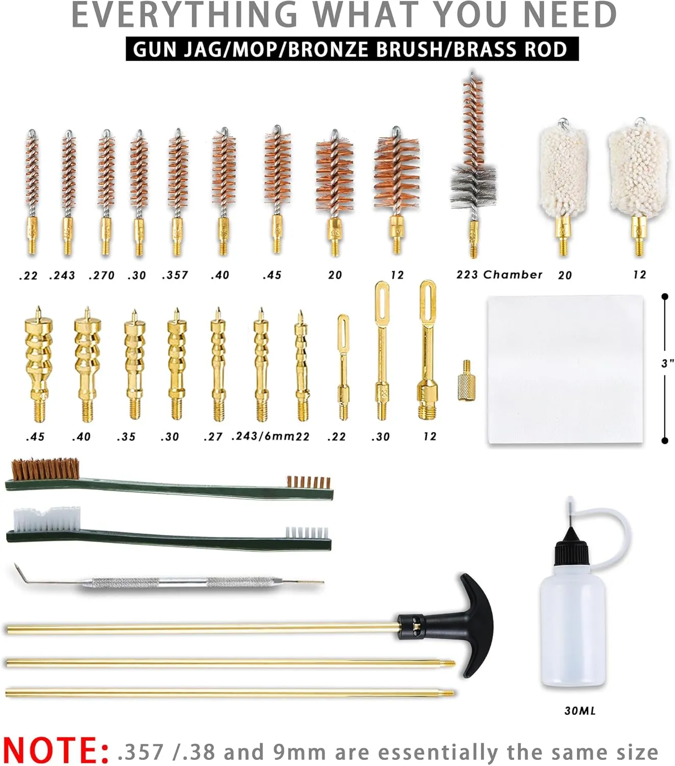 Gun Cleaning Kit Universal Supplies for Rifle Pistol Shotgun with Portable Carrying Case for 12Ga 20Ga .22 5.56mm .223 Chamber .243/6MM .270/284 .30/308 357/38 9MM .40 .45