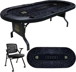 GUTSHOT Foldable Poker Table for 10 Players with 10 Chairs and an Additional Mat- Soft-Padded Armrest, Individual Cup Holders, Portable Mat - Long-Lasting Poker Table