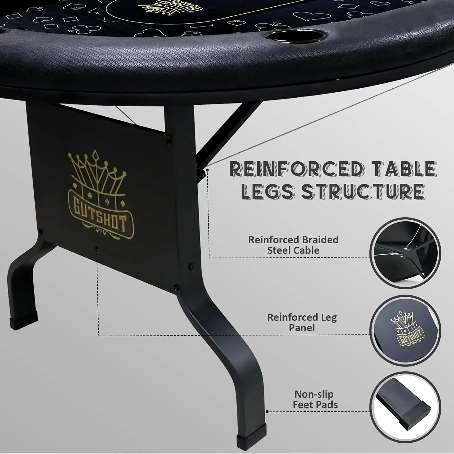 GUTSHOT Foldable Poker Table for 10 Players with 10 Chairs and an Additional Mat- Soft-Padded Armrest, Individual Cup Holders, Portable Mat - Long-Lasting Poker Table