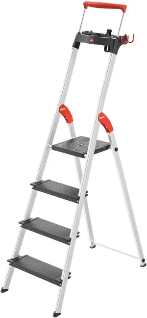 Hailo Folding Step Ladder, Non-Slip 4 Step Ladder for Garage, Home & Kitchen, L100, Silver/Black