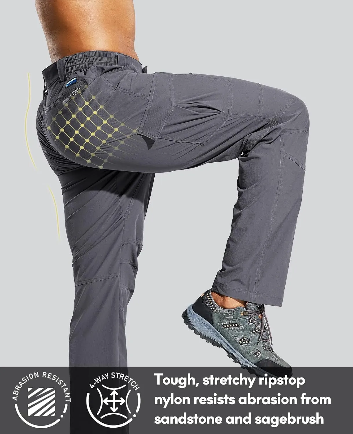 Haimont Men's Lightweight Hiking Pants with 6 Pockets Nylon Quick Dry Outdoor Travel Cargo Pant for Men, Water Resistant