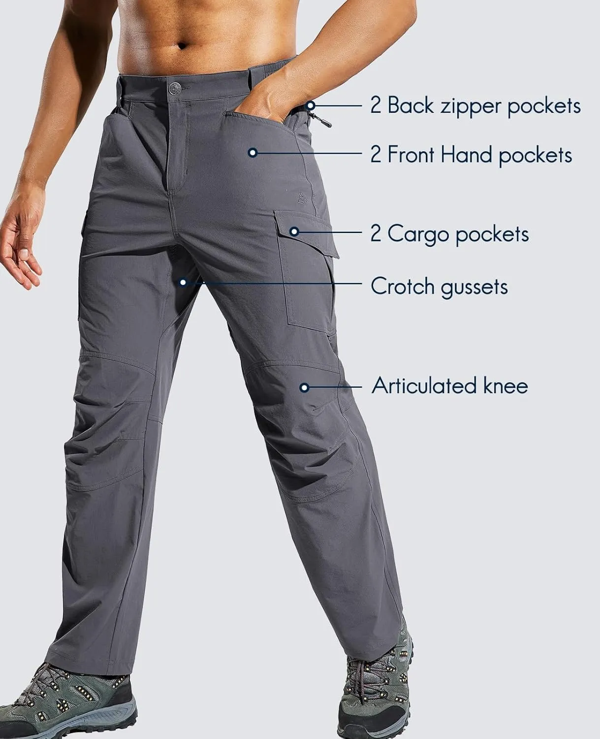 Haimont Men's Lightweight Hiking Pants with 6 Pockets Nylon Quick Dry Outdoor Travel Cargo Pant for Men, Water Resistant