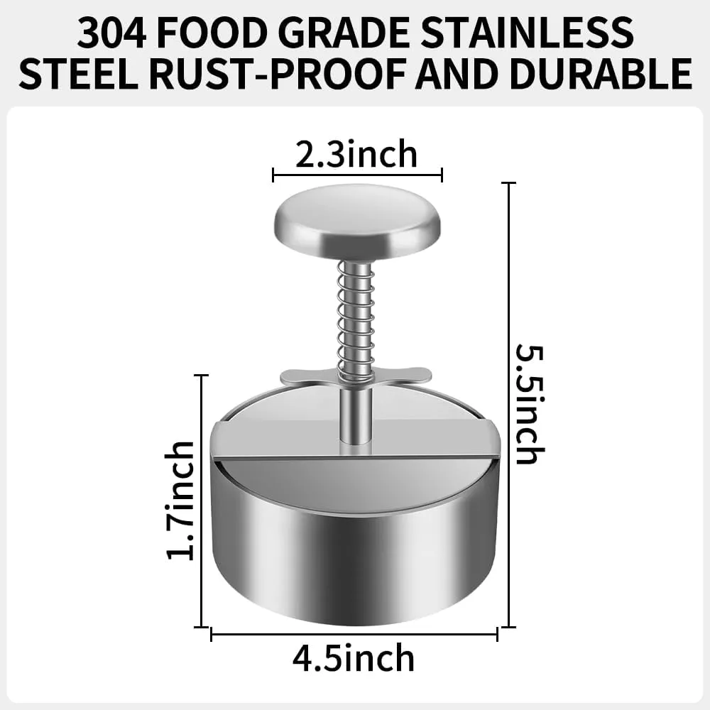 Hamburger Press,1.7 * 4.5 * 5.5 inch Round Burger Press,Non-Stick Adjustable Stainless Steel Hamburger Patty Maker for Kitchen BBQ & Sandwich,Hamburger Press Patty Maker(MI-1)