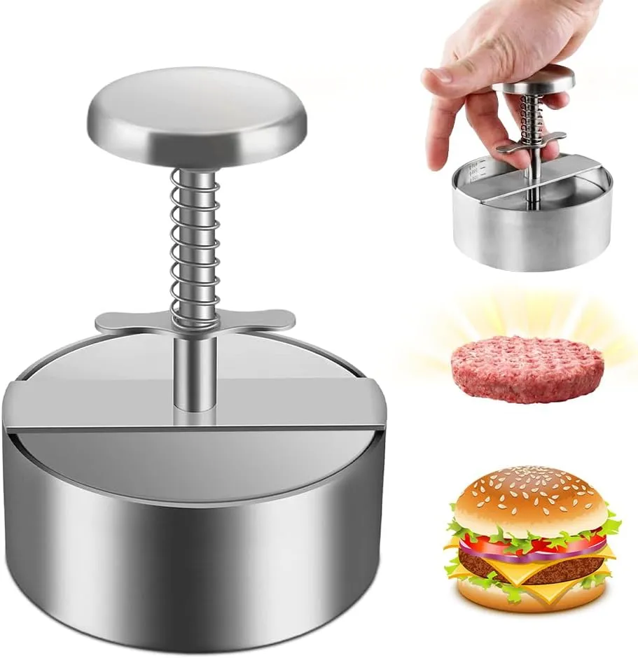 Hamburger Press,1.7 * 4.5 * 5.5 inch Round Burger Press,Non-Stick Adjustable Stainless Steel Hamburger Patty Maker for Kitchen BBQ & Sandwich,Hamburger Press Patty Maker(MI-1)