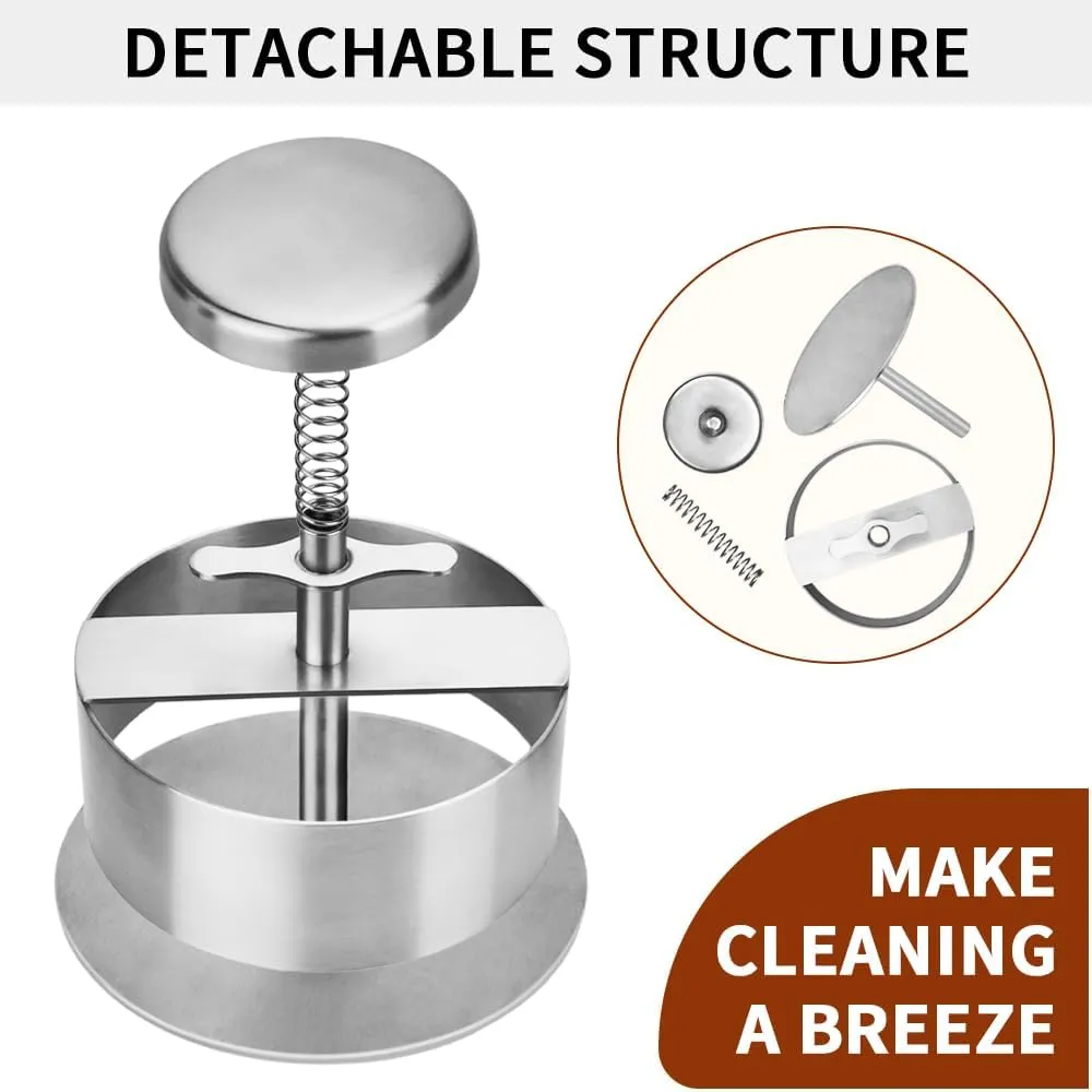 Hamburger Press,1.7 * 4.5 * 5.5 inch Round Burger Press,Non-Stick Adjustable Stainless Steel Hamburger Patty Maker for Kitchen BBQ & Sandwich,Hamburger Press Patty Maker(MI-1)