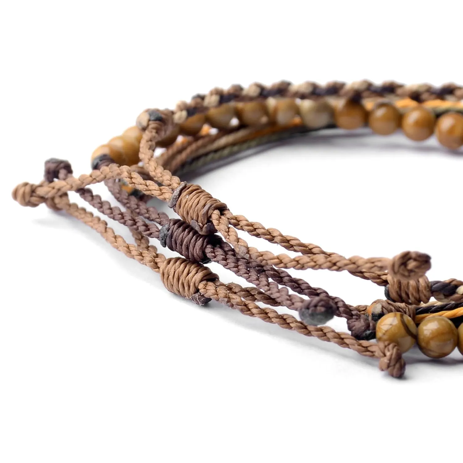 Handmade Natural Gemstone Beaded Healing Bracelet for Men, Adjustable Waterproof Rope String Bracelet with Pyrite Lucky Brick, Birthday Gifts for Him (Wood-Grain, /)