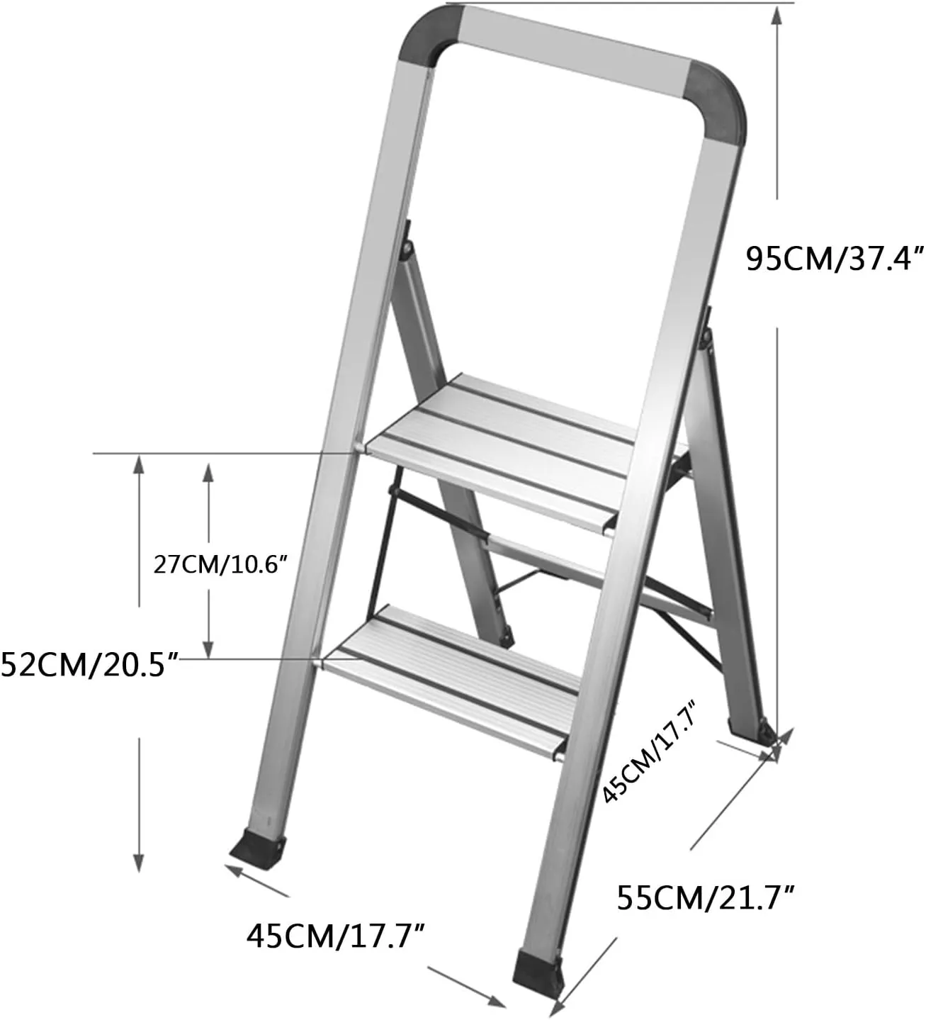 Handrail heightened Climbing Ladder Lightweight Aluminum Alloy Folding Herringbone Ladder with Non-Slip Foot Cover, 2-Step ladder/3-step ladder/4-step Ladder (Size : 2 Step Ladder)