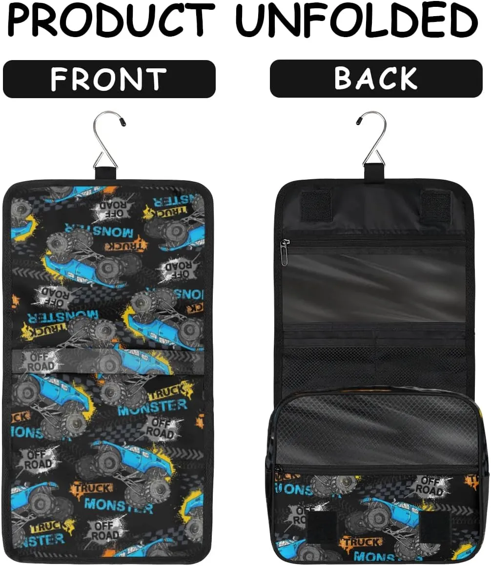 Hanging Travel Toiletry Bag for Kids, Women Cosmetic Organizer Makeup Bag Pouch Men Shaving Dopp Kit Shower Bag With Sturdy Hook(Off-Road Truck)