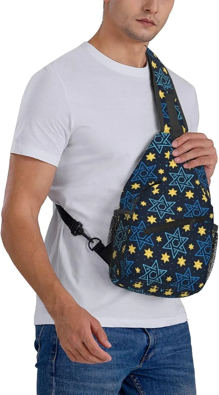 Happy Hanukkah Sling Backpack,Israel Jewish Crossbody Shoulder Backpack Adjustable Sling Bag for Men Women