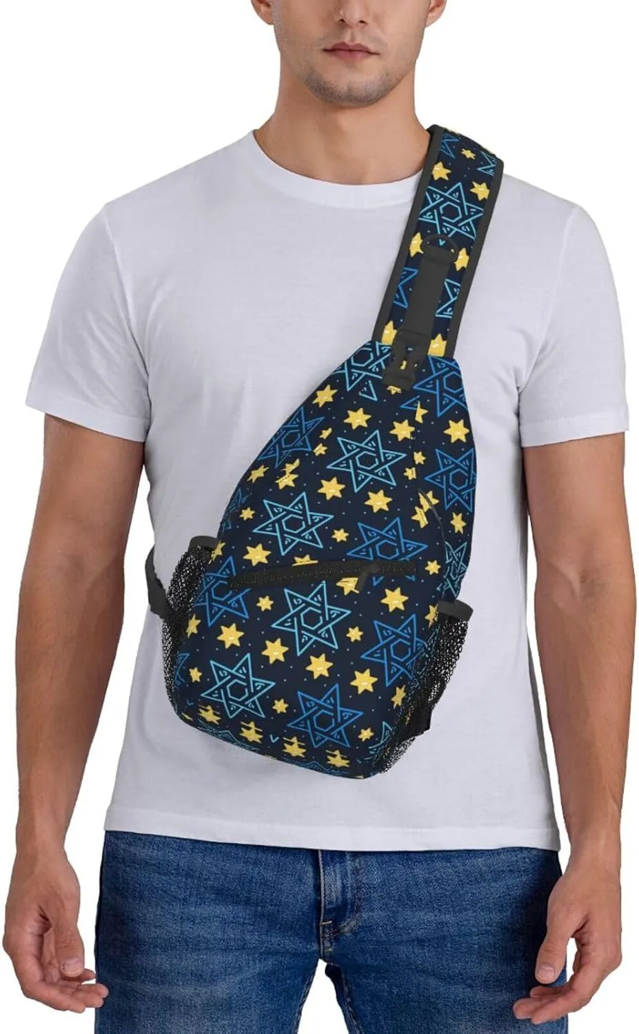 Happy Hanukkah Sling Backpack,Israel Jewish Crossbody Shoulder Backpack Adjustable Sling Bag for Men Women