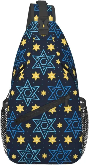 Happy Hanukkah Sling Backpack,Israel Jewish Crossbody Shoulder Backpack Adjustable Sling Bag for Men Women