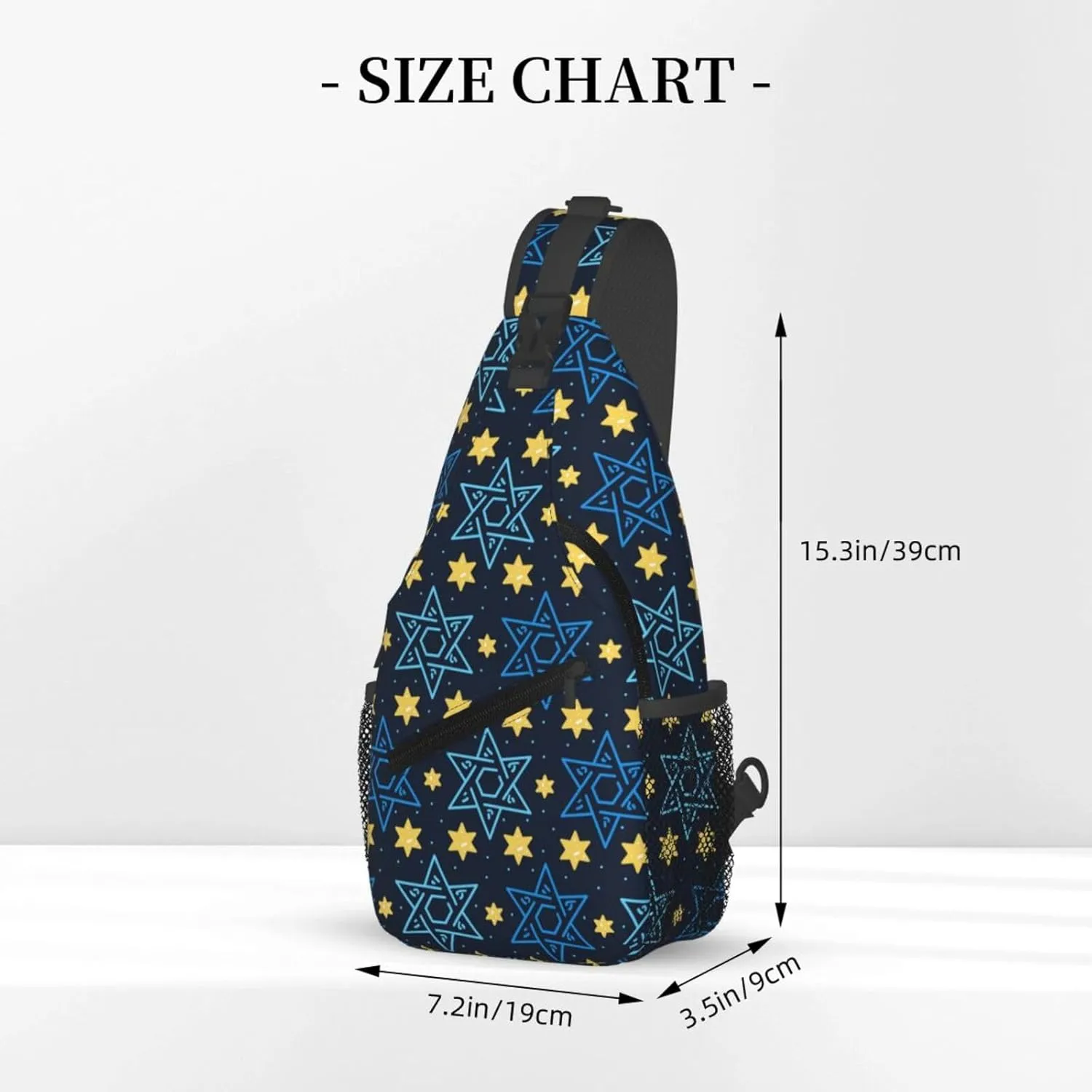 Happy Hanukkah Sling Backpack,Israel Jewish Crossbody Shoulder Backpack Adjustable Sling Bag for Men Women
