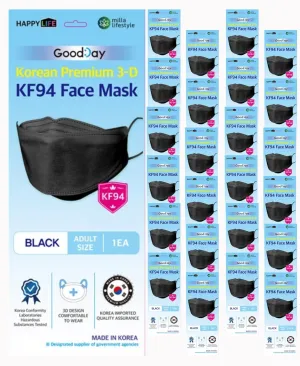 [Happy Life] Premium 3D Black KF94 Face Mask, Good Day, Individual Pack Made in Korea (24)